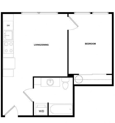 Floor plan for 1 bed, 1 bath, 463 sqft